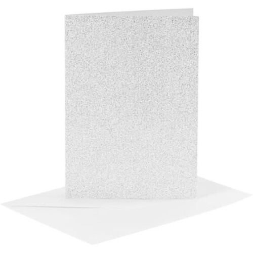 Cartoline doppie e buste - Glitter argento - 10,5 x 15 cm - 8 pezzi