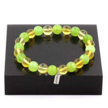 Pierres et Minéraux. Bracelet Perles Citrine + Péridot 8 mm. Fabriqué en France.