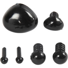 Sortido de olhos e nariz - Preto - 60 pcs - 3 a 14 mm - Para criações em massa de modelar - Crianças