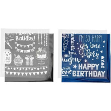 Conjunto de papel transfert metalizado e padrões adesivos Aniversário - 15 x 15 cm - 4 pcs