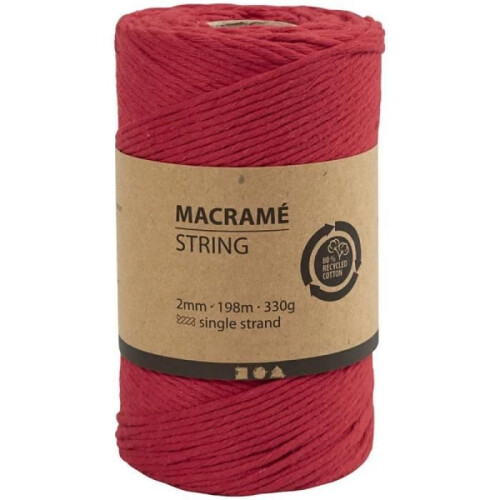 Cuerda para Macramé - 2 mm - 198 m - Algodón - Rojo