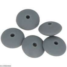Conjunto de contas planas de silicone - 12 x 7 mm - Cinza - 5 unid.