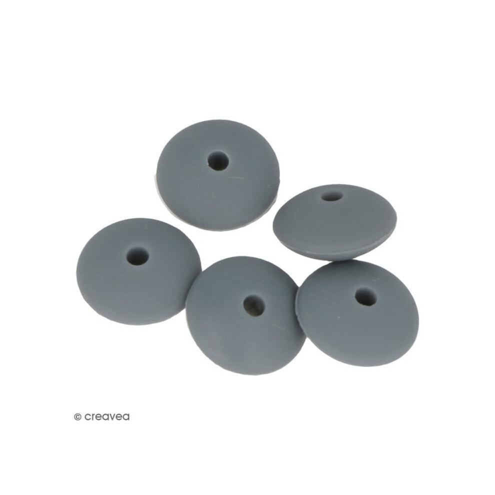 Artemio Set Of Flat Silicone Beads - 12 X 7 Mm - Gray - 5 Pcs
