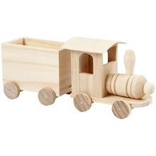 Brinquedo - Trem de madeira com vagão - 21,5 x 6,5 x 9,5 cm - Decoração quarto infantil - Unissex