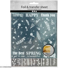 Conjunto de papel transfer metalizado e padrões Primavera - 15 x 15 cm - 4 peças
