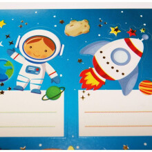16 selbstklebende Schul-Etiketten - Rechteck - Astronauten im Weltraum - Goldveredelung