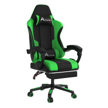Alivio Ergonomic Gaming Chair with Massage Lumbar Cushion & Retractable Footrest, PU Leather Video Game Chair (Green)