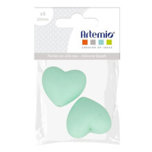 Perles coração em silicone - ARTEMIO - 29 x 19 x 12 mm - Verde Água - Lote de 2 pcs