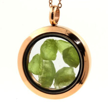 Colar - Um BIJOUX - Medalhão 25 mm - Peridot bruto - Aço inoxidável - Ouro rosa