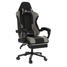 Alivio Ergonomic Gaming Chair with Massage Lumbar Cushion & Retractable Footrest, PU Leather Video Game Chair (Grey)