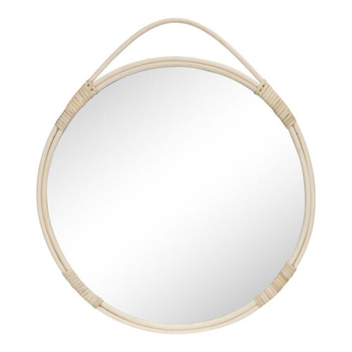 "Wall mirror Ø50cm natural rattan."