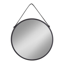 Trapani Mirror with leather suspender strap, black.