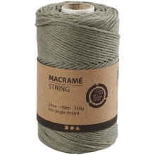 Cuerda para Macramé - 2 mm - 198 m - Verde Kaki - Algodón Trenzado