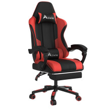 Alivio Ergonomic Gaming Chair with Massage Lumbar Cushion & Retractable Footrest, PU Leather Video Game Chair (Red)