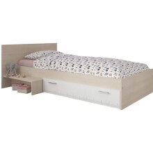 PARISOT Cama infantil l 90 x L 190 cm - Decoração em acácia e branco com gaveta - Contemporâneo - CHARLEMAGNE