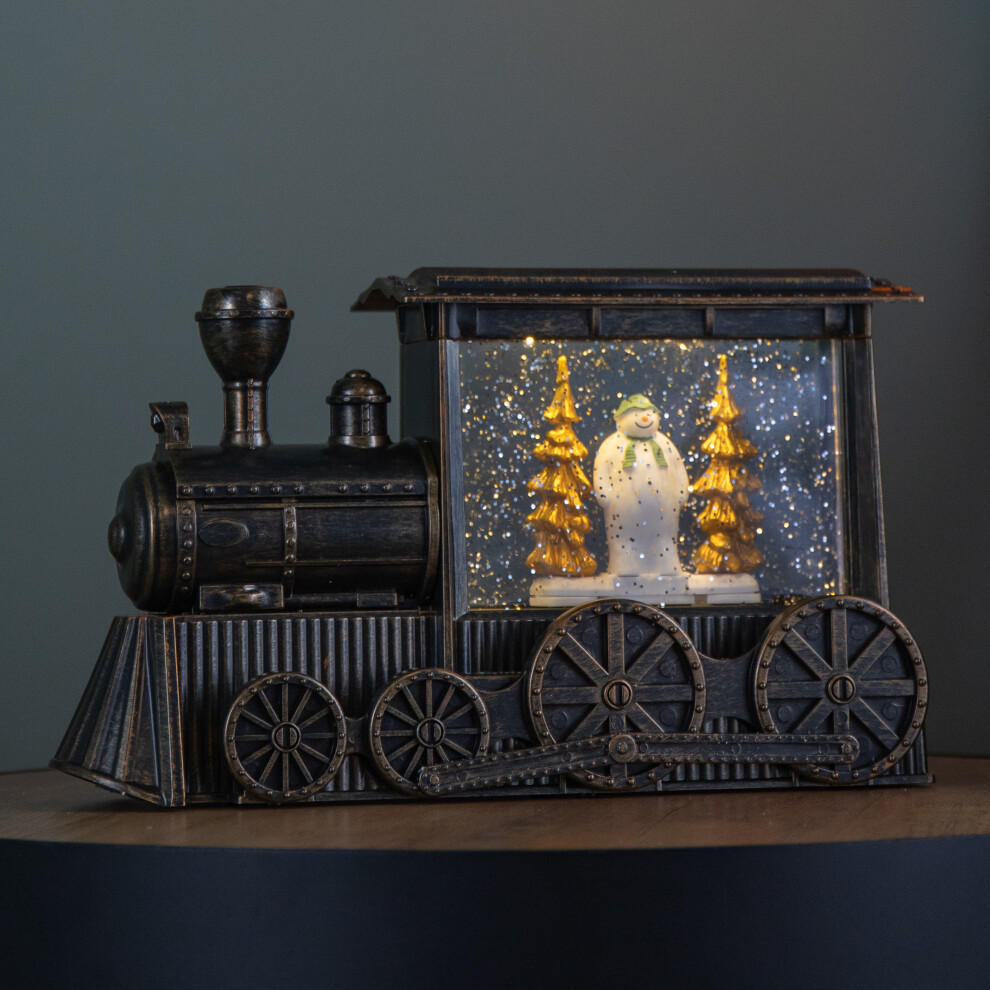 Snow Time 17Cm Battery Operated Up Christmas Train Water Spinner With The Snowman & Snowdog With Leds Light