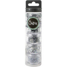 Sortiment aus Pailletten und Perlen - Sizzix - Silber - 5 kleine Boxen - Ideal für Shaker-Karten - Mischfarben