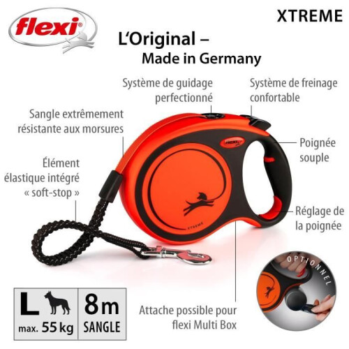 flexi TRIXIE flexi XTREME strap leash - Size L - 8m - Black and orange 2