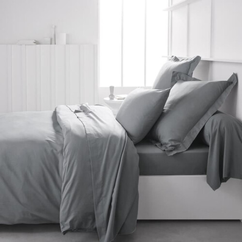 TODAY Essential fitted sheet - 140 x 190 cm - 2 people - 100% Plain cotton - Steel 1
