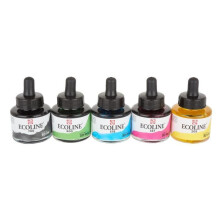Nestemäinen akvarelli - Talens - Ecoline - Päävärit - 5 pulloa 30 ml - Hajusteeton