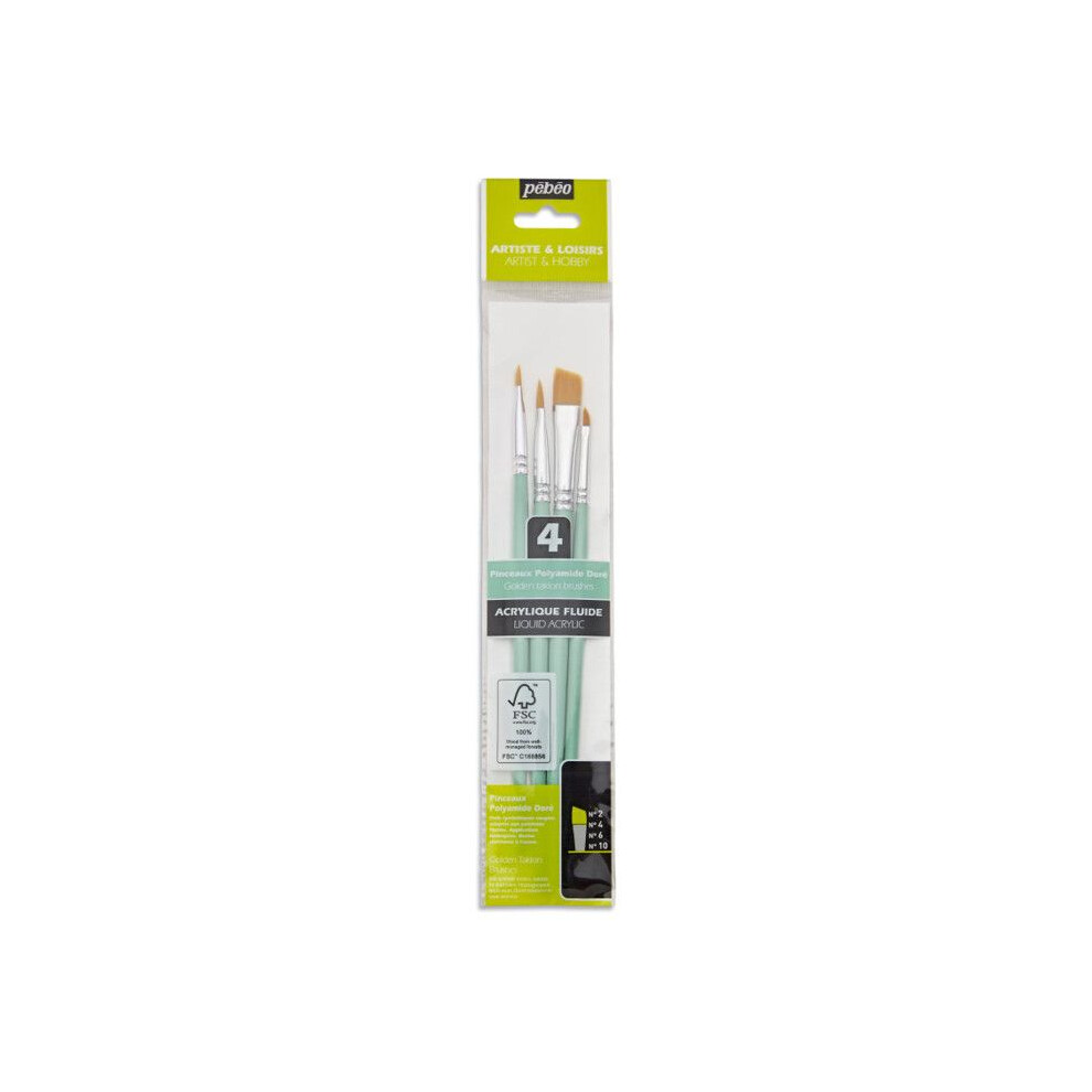 Brushes - Acrylic - Watercolor - Angled - Synthetic Fibers - 4 Sizes - Pã©Bã©O 3167869523044