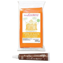 Pâte à sucre orange arôme vanille 250 g + Stylo chocolat