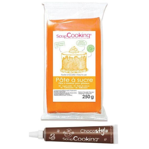Orangene Zuckerpaste Vanillearoma 250 g + Schokoladenstift