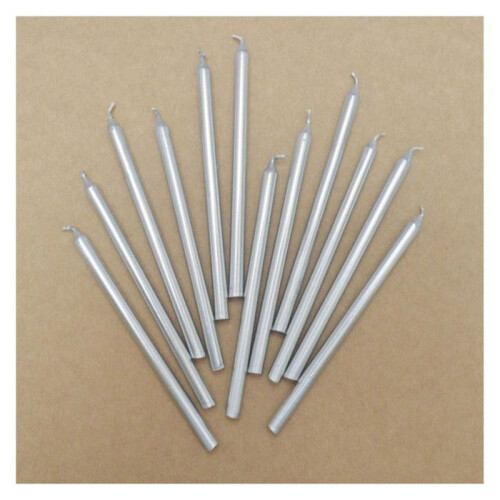 12 candele lunghe argentate - 12cm