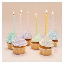 Candele lunghe - Torcigliate - Pastello - 12 cm - 12 pz - Multicolore - Bianco