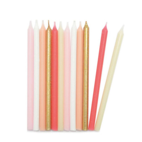 Candeline lunghe - Classiche - Rosa/Dorato - 12 cm - 12 pz 2