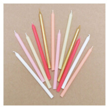 Candeline lunghe - Classiche - Rosa/Dorato - 12 cm - 12 pz