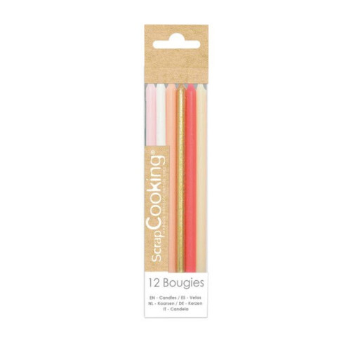 Candeline lunghe - Classiche - Rosa/Dorato - 12 cm - 12 pz 1