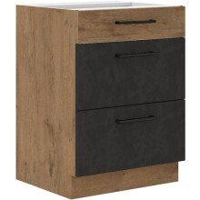 Meuble casserolier ROCK - Mélaminé décor chêne lancelot et gris matera - 3 tiroirs - L60 x H82 cm