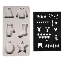 Stampo in silicone 6 forme di Natale + stencil A5