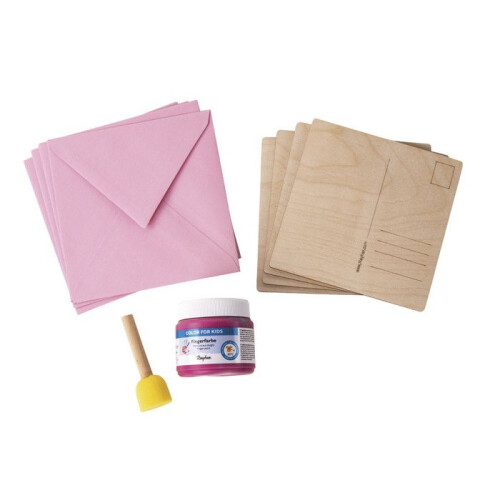 DIY-Kit - Holz-Geburtskarten mit Babyabdrücken - Rosa 1