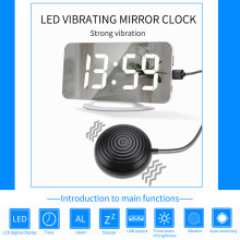 Digitaler Spiegel-Wecker mit Vibrator, USB-Ports & Einstellbarer Helligkeit, Weiß