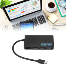 Ultra-schlanker 4-Port USB 3.0 Hub 5 Gbps Typ C mit Wärmeableitung – Schwarz