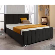 (Double, Black Plush without Gas Lift) Luxury Winged Panel Plush Upholstered Velvet Bed Frame Optional Gaslift Ottoman Storage