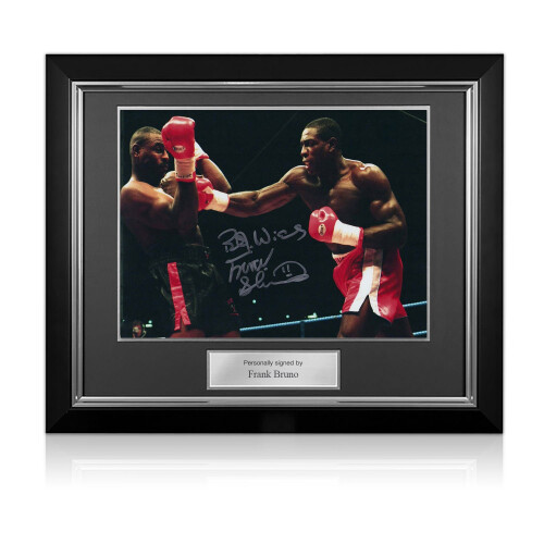 Frank Bruno Signed Boxing Photo: Fighting McCall. Deluxe Frame