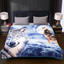Blue Wolf Design Faux Fur Fleece Throw | Super Soft & Warm Blanket for Sofa or Bed (Double)