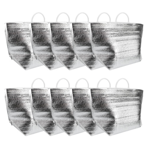 10Pcs Disposable Thickened Tote Food Insulation Bag Silver L 3mm