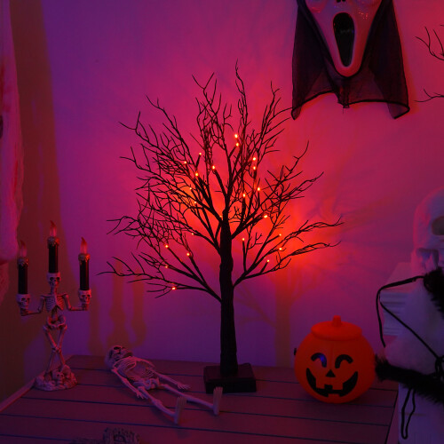 Halloween Black Tree Pre-Lit Black Birch Tree Battery or USB Powered
