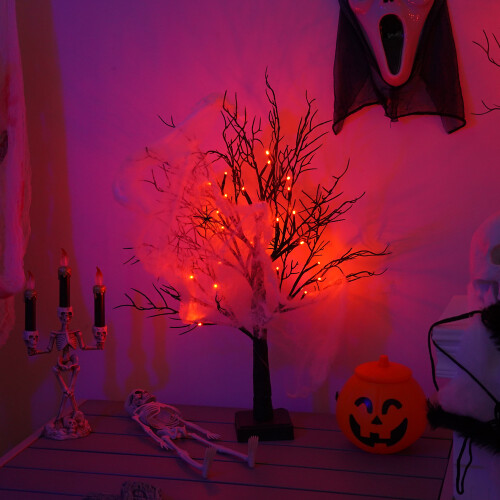 Halloween Black Tree Pre-Lit Black Birch Tree Battery or USB Powered 2