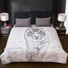 White Tiger Design Faux Fur Fleece Throw | Super Soft & Warm Blanket for Sofa or Bed (Double)