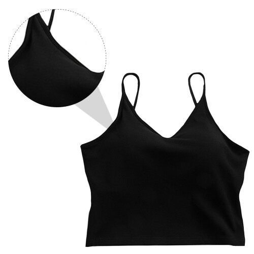 1St Katoenen Crop Top Dames Zwart Ring Met Padding 2