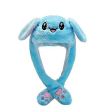 (Blue) Rabbit Hat Ear Moving Jumping Hat Funny Bunny Plush Hat Cap