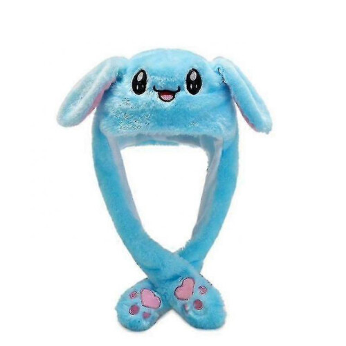 (Blue) Rabbit Hat Ear Moving Jumping Hat Funny Bunny Plush Hat Cap