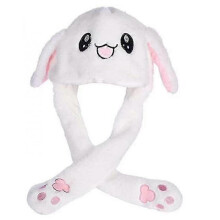 (White) Rabbit Hat Ear Moving Jumping Hat Funny Bunny Plush Hat Cap