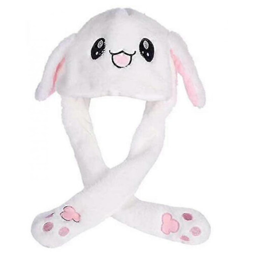 (White) Rabbit Hat Ear Moving Jumping Hat Funny Bunny Plush Hat Cap