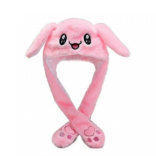 (Pink) Rabbit Hat Ear Moving Jumping Hat Funny Bunny Plush Hat Cap
